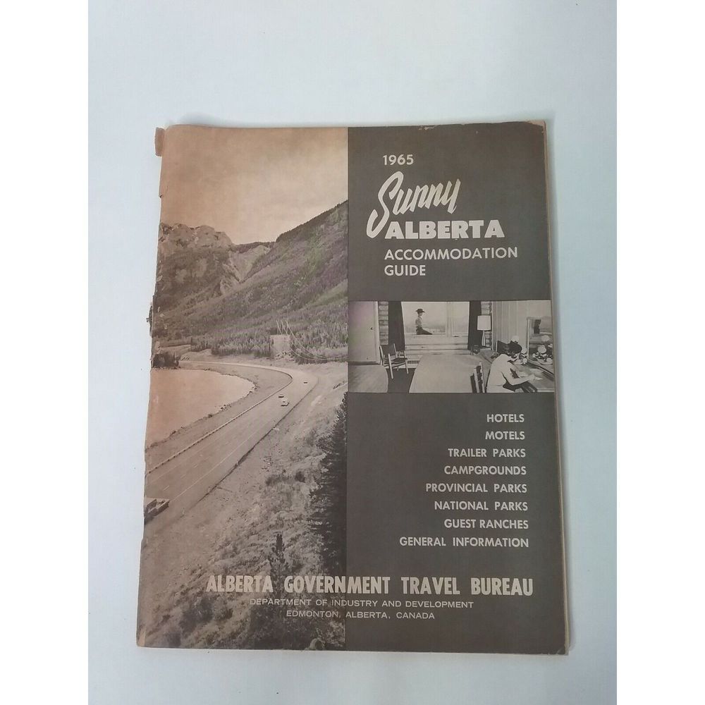 Vintage 1965 Sunny Alberta Accommodations National Parks Travel Guide Map Ad